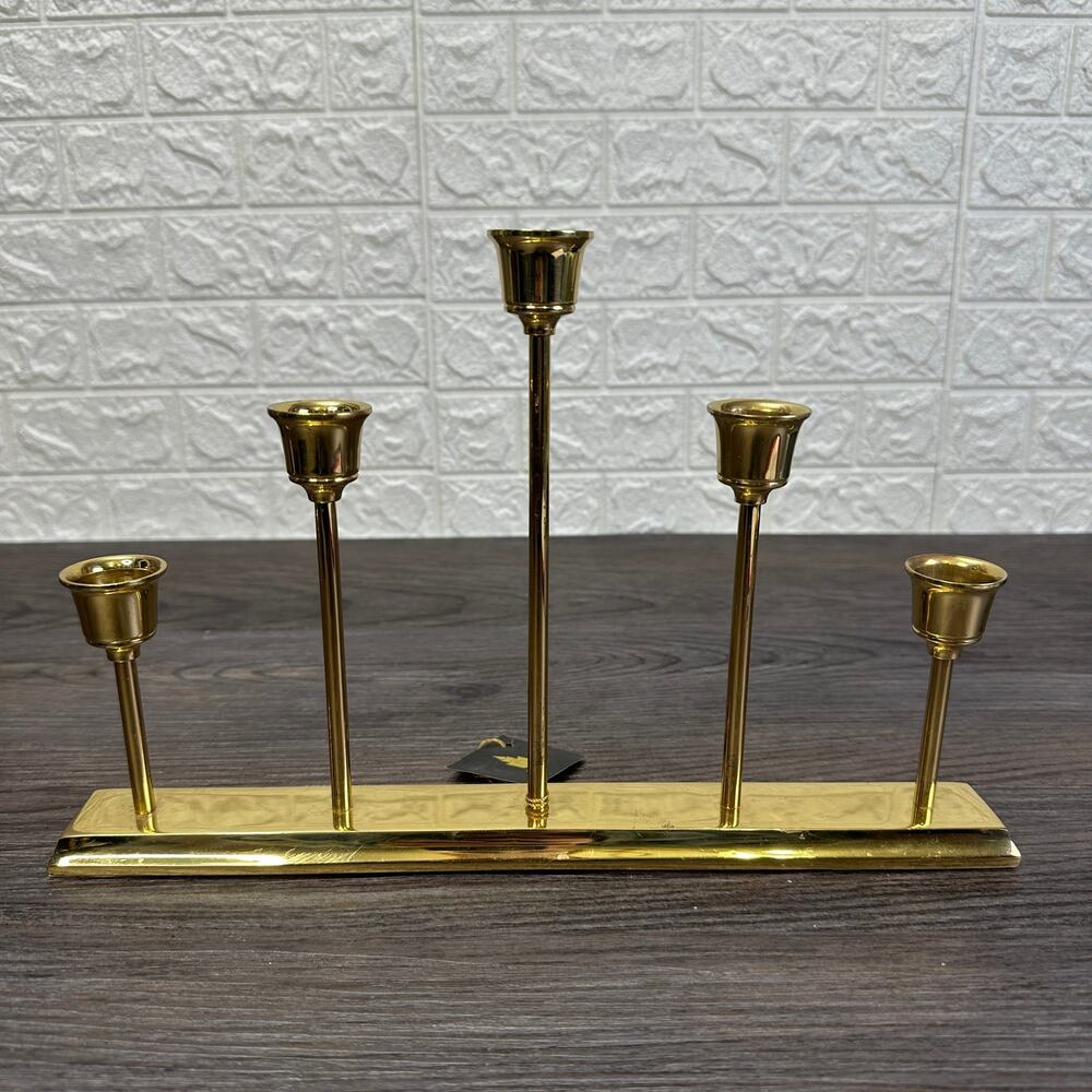 PartyLite Solid Brass 5 Light Candelabra Taper Candle Holder Modern Minimalist